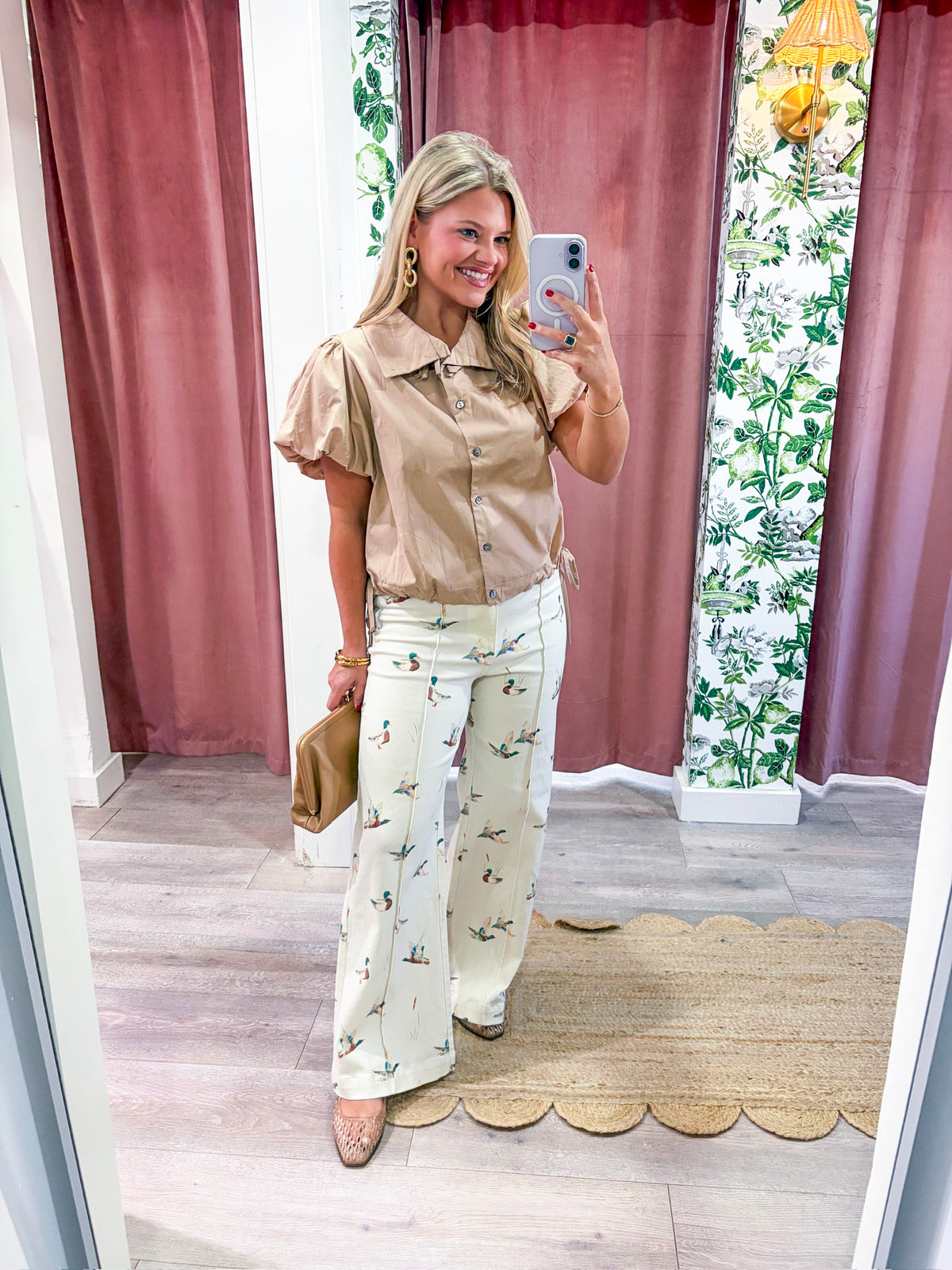 Alessia Puff Sleeve Top-Light Taupe
