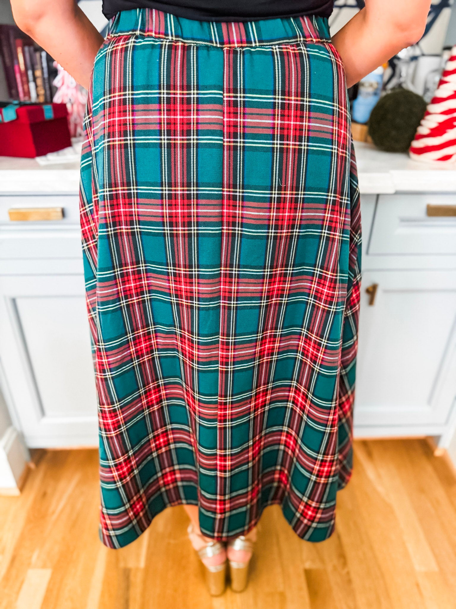Favorite Time Plaid Midi Skirt-Green