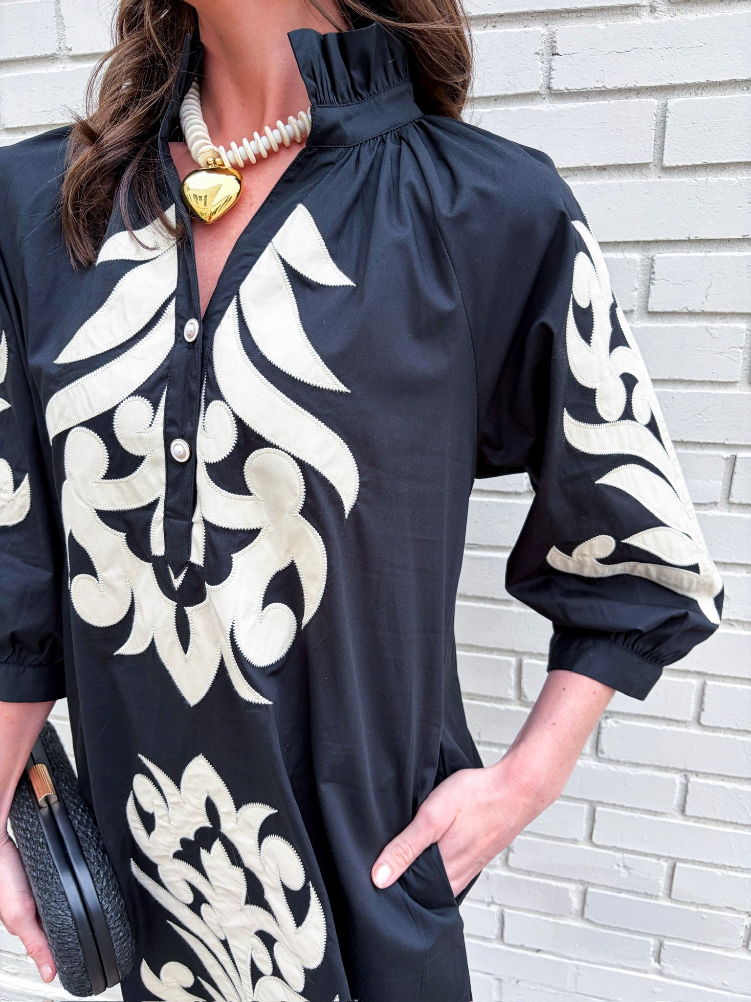 Isla Floral Baroque Dress-Black