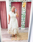 Garden Cutwork Embroidered Midi Dress-Off White