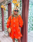 Chalton Street Embroidered Mini Dress-Orange