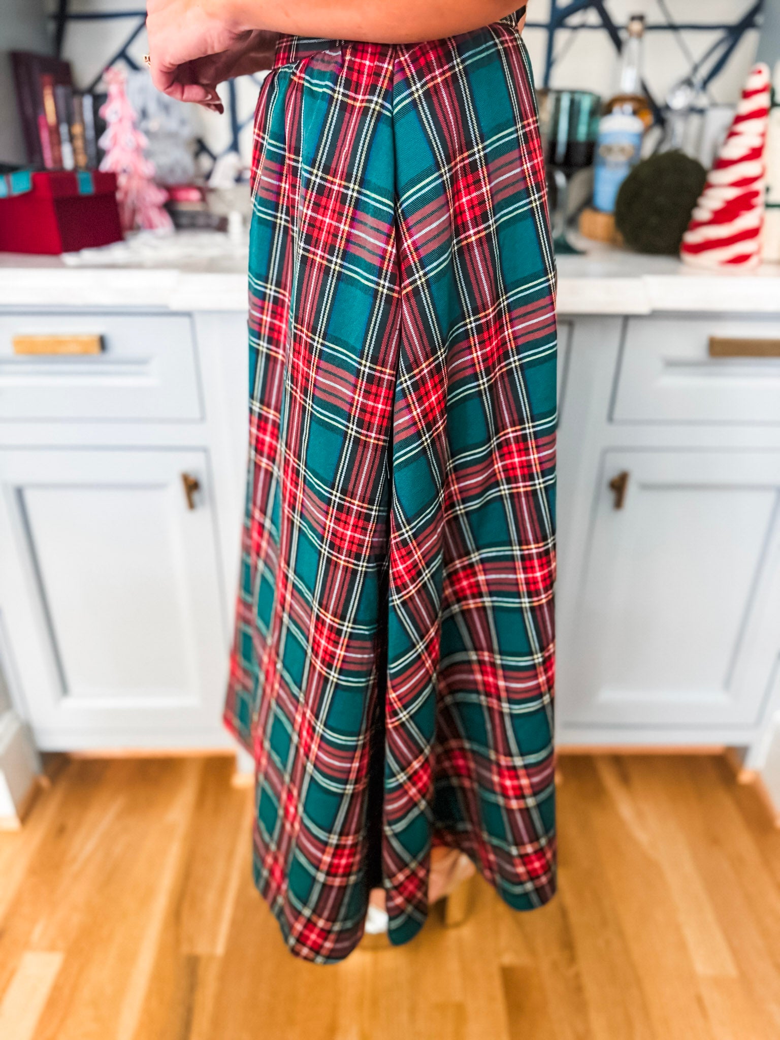 Favorite Time Plaid Midi Skirt-Green