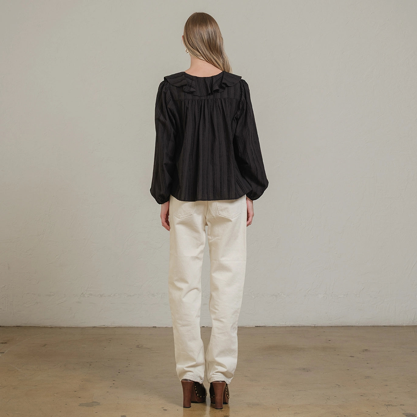 Feeling Light Ruffle Trim Top-Black