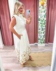 Garden Cutwork Embroidered Midi Dress-Off White