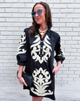 Isla Floral Baroque Dress-Black