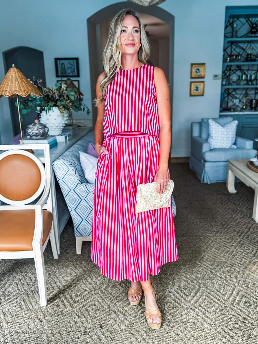 Sayulita Shores Midi Skirt-Red