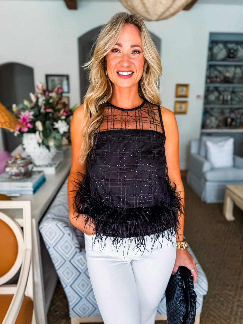 Luxe Grid Feather Top