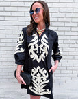 Isla Floral Baroque Dress-Black