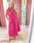 Nantucket Stripe Maxi Dress-Pink