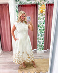 Garden Cutwork Embroidered Midi Dress-Off White