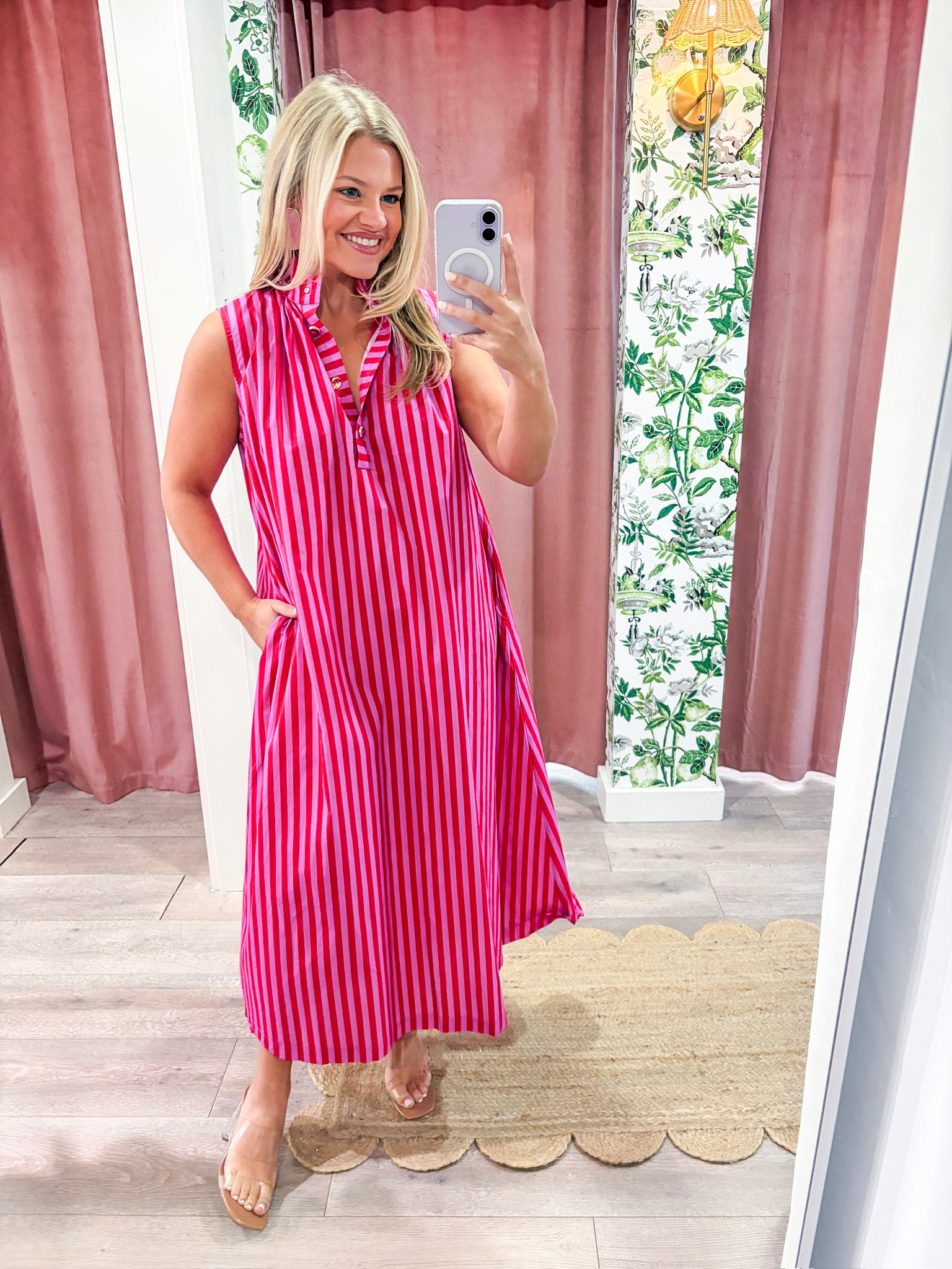 Nantucket Stripe Maxi Dress-Pink