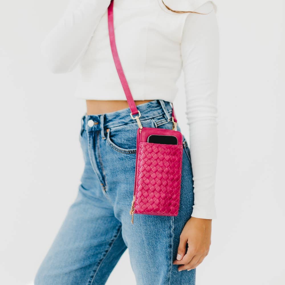 Woven Double Duty Phone Bag- Woven Fuchsia