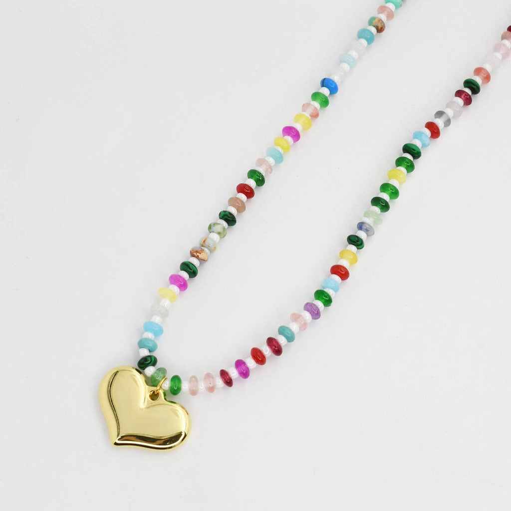 Colorful Gemstone With Heart Charm