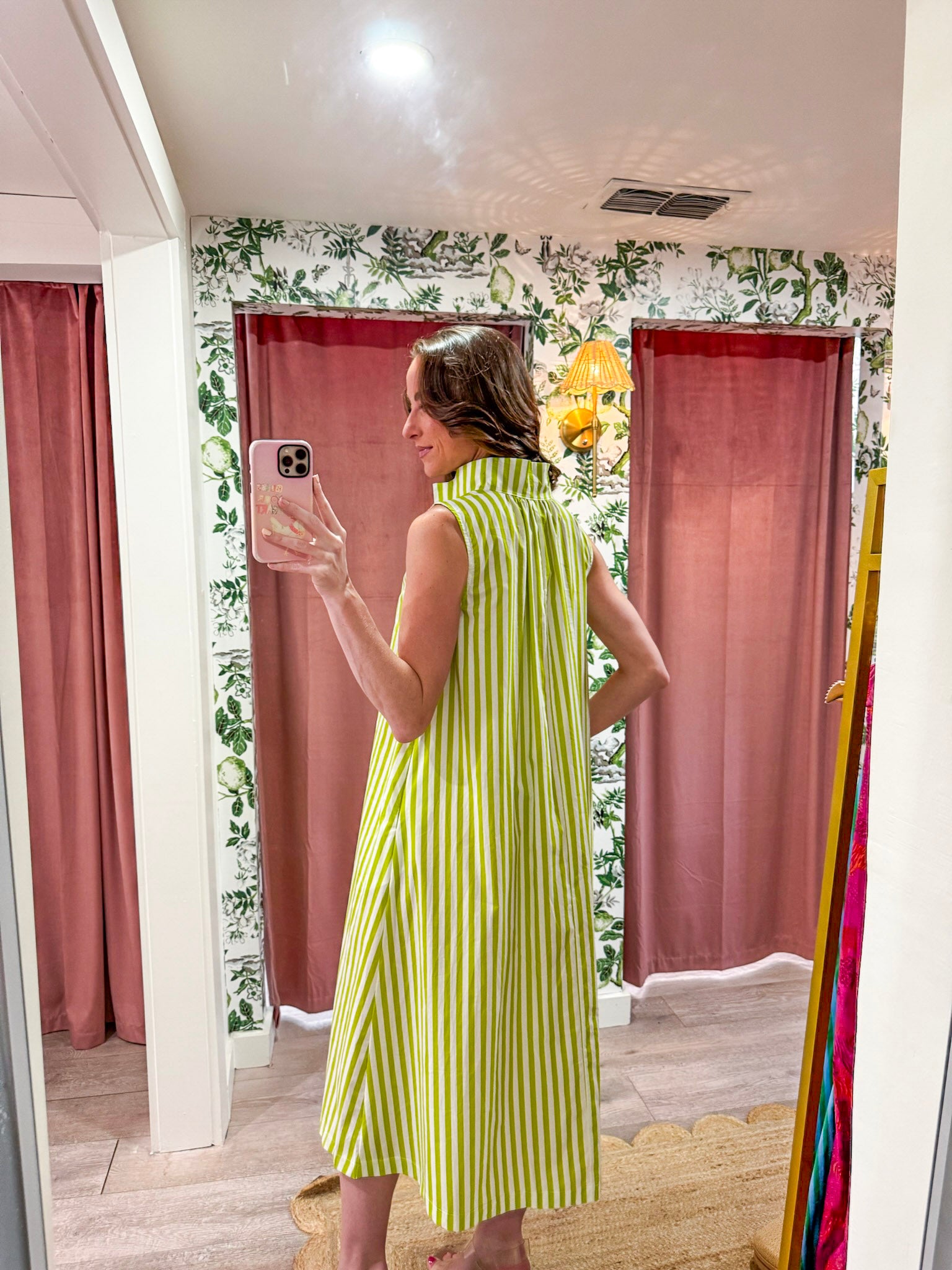 Nantucket Stripe Maxi Dress-Lime