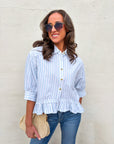 Mattie Striped Ruffle Hem Top-Blue