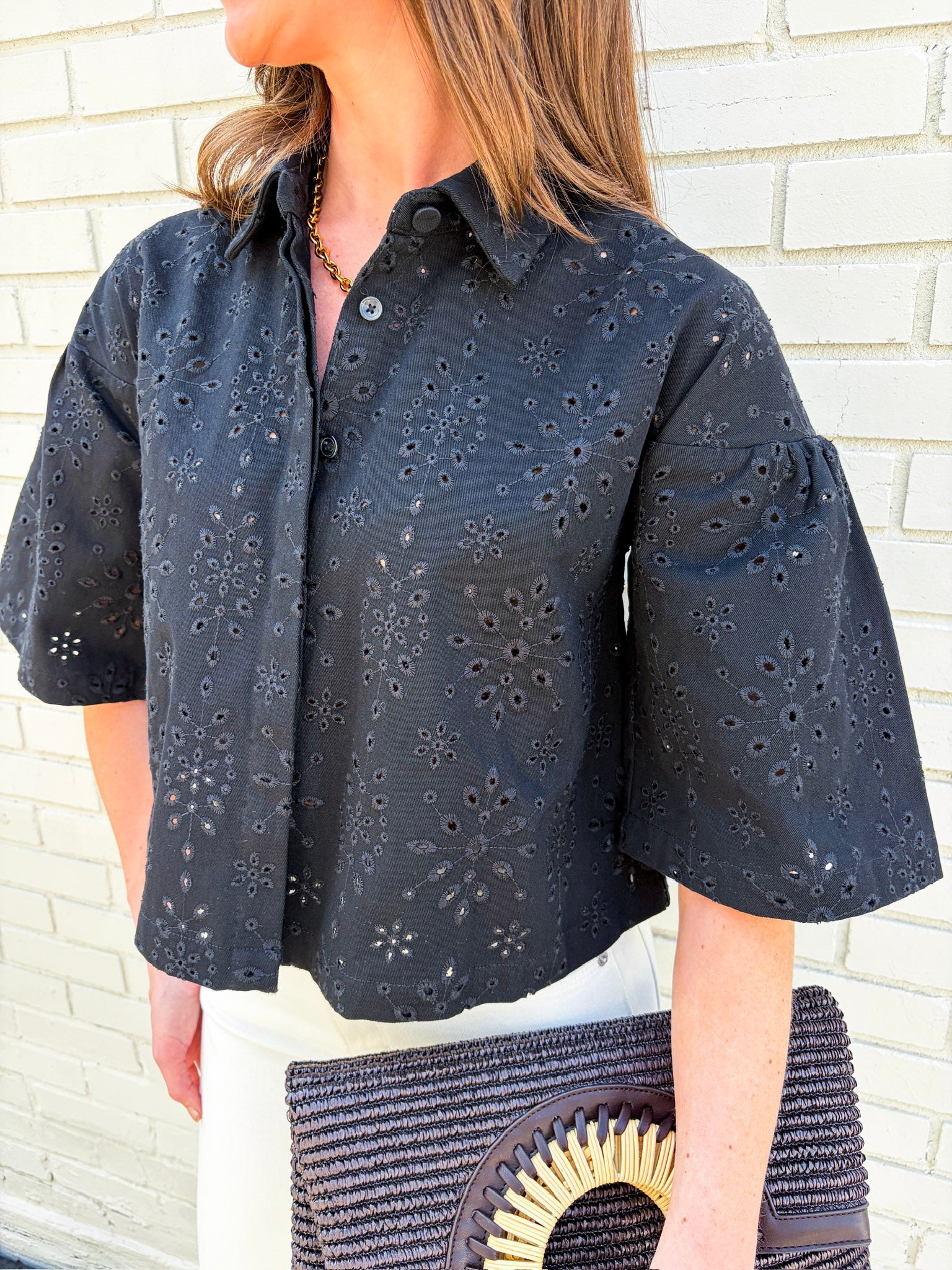 Spring Reset Eyelet Cropped Jacket-Black