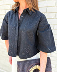 Spring Reset Eyelet Cropped Jacket-Black