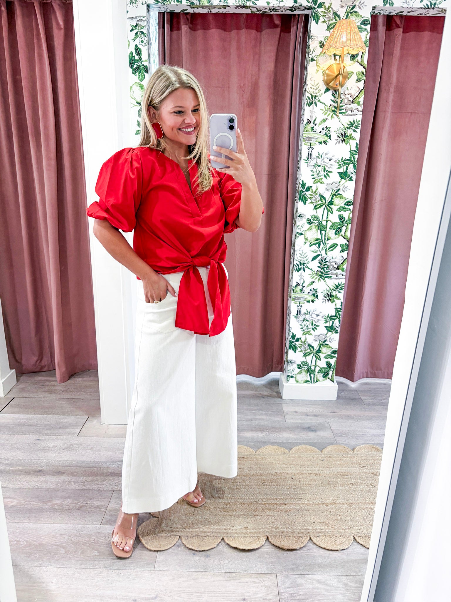 Dahlia Puff Sleeve Top-Red