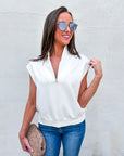 Sunny Side Zip Knit Top-Ivory