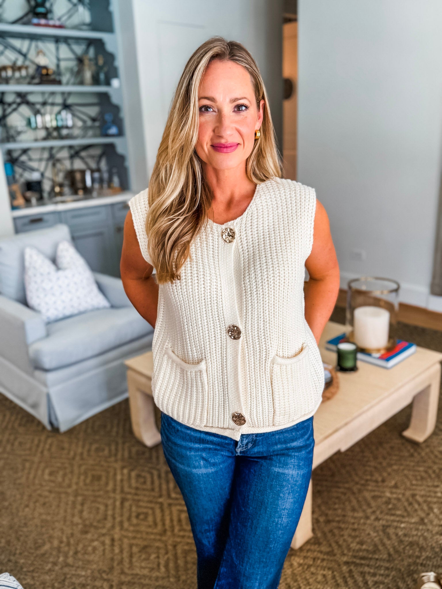 Preppy Moment Sweater Vest- Cream