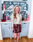 Glam Holiday Sequin Mini Skirt-Chocolate