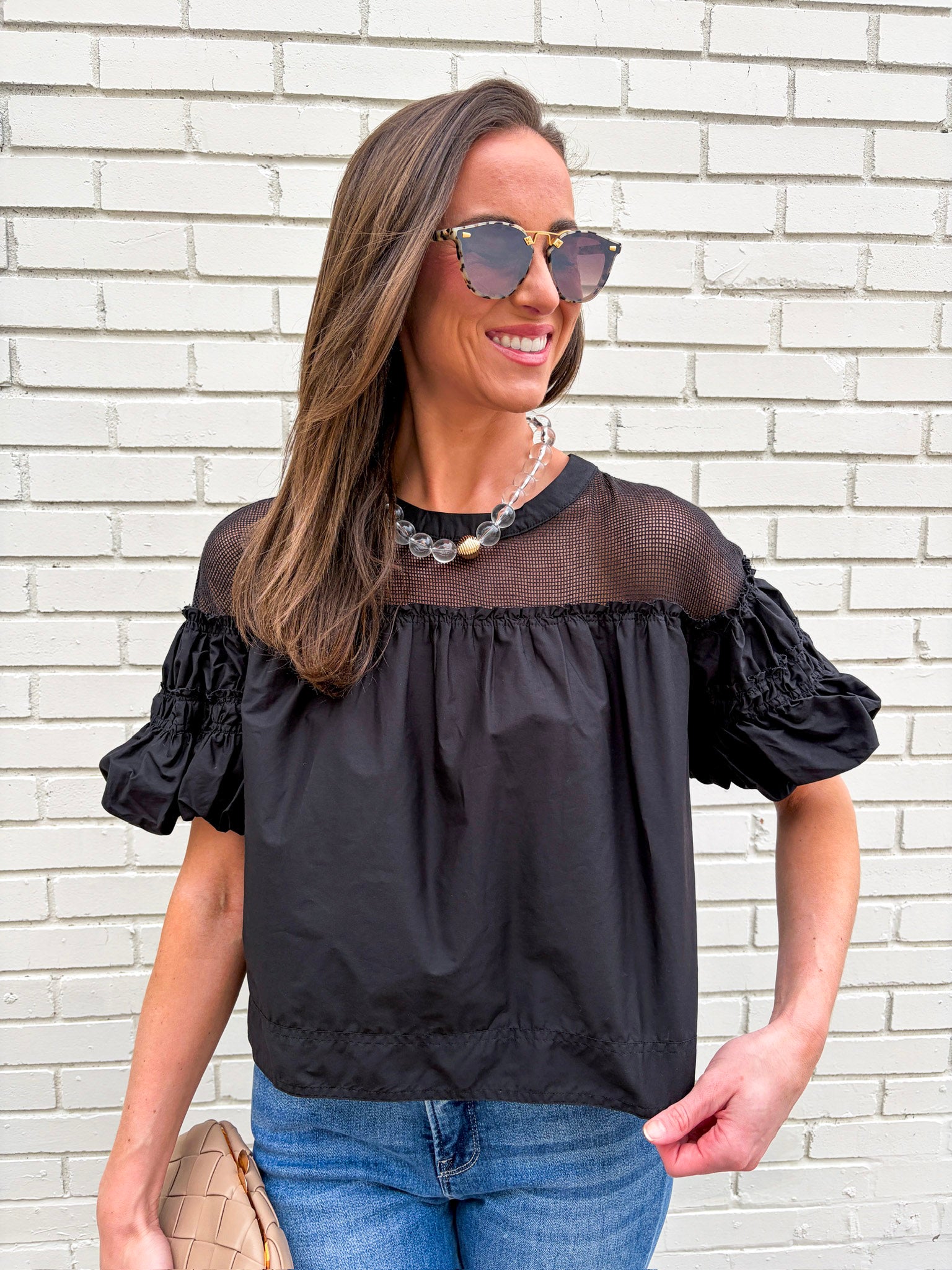 Sheer Romance Bubble Top-Black
