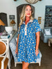 Garden Girl Floral Mini Dress-Teal Blue