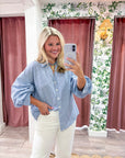 Chalet Button Down Top-Blue/White