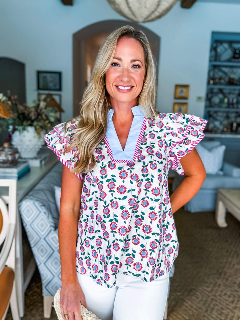 Peony Fields Flutter Sleeve Top