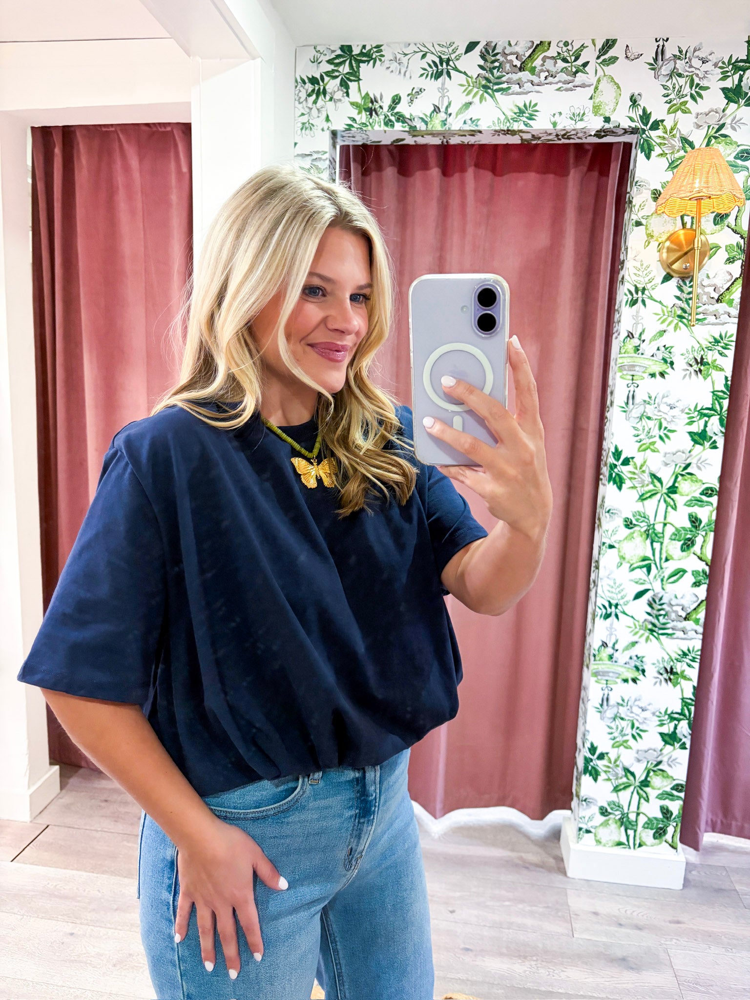 Genevieve Bubble Top-Navy