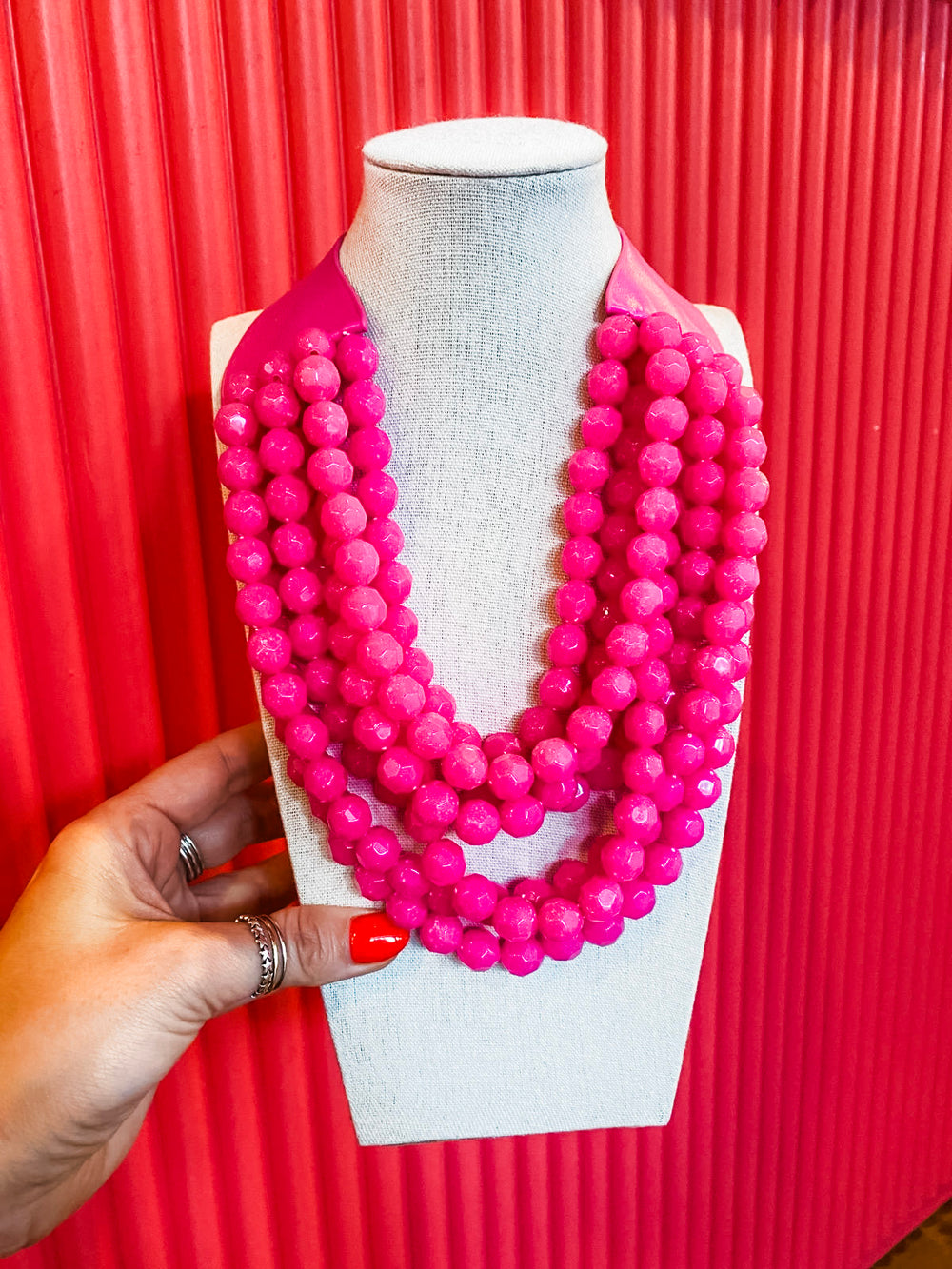 Chunky Beaded Necklace- Fuchsia