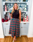 Favorite Time Plaid Midi Skirt-Green
