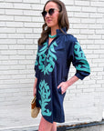 Isla Floral Baroque Dress-Navy