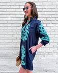 Isla Floral Baroque Dress-Navy