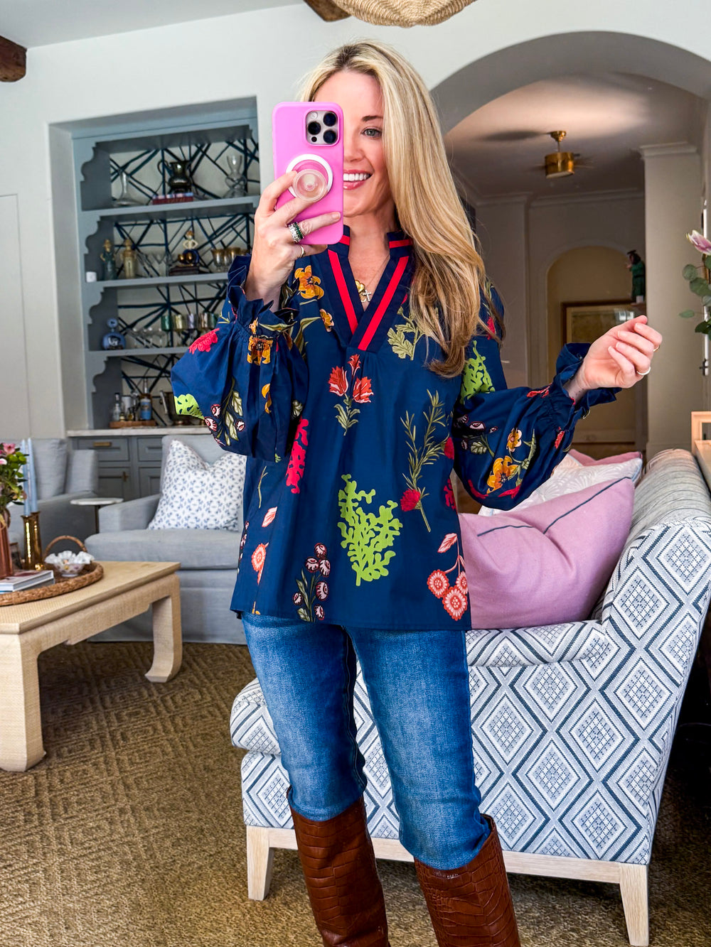 Bistro Charm Floral Top-Midnight