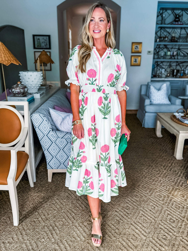 Soft Sonata Floral Midi Dress-Cream