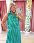 Nantucket Stripe Maxi Dress-Green