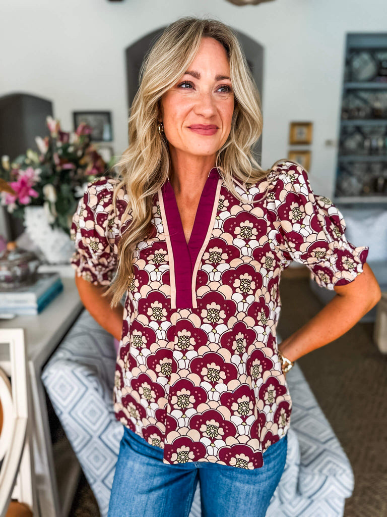 PREORDER: Hopeful Dreamer Floral Top-Wine