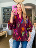 Bistro Charm Floral Top-Burgundy