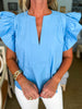 Kind Eyes Poplin Top-Azure Blue