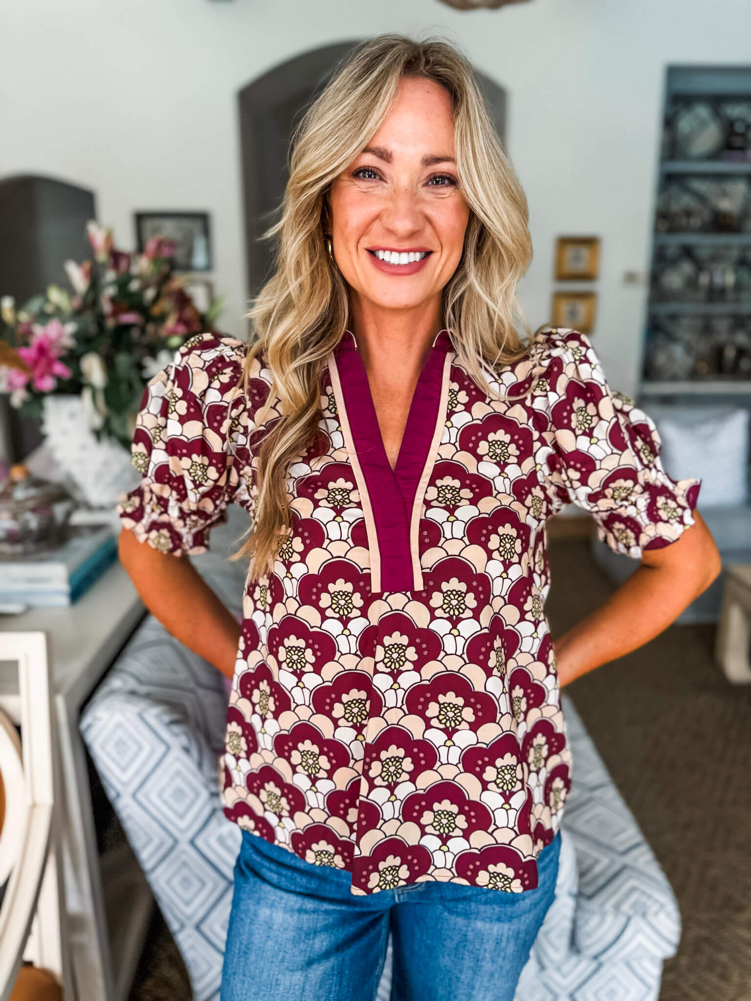 Hopeful Dreamer Floral Top-Wine