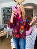 Bistro Charm Floral Top-Burgundy