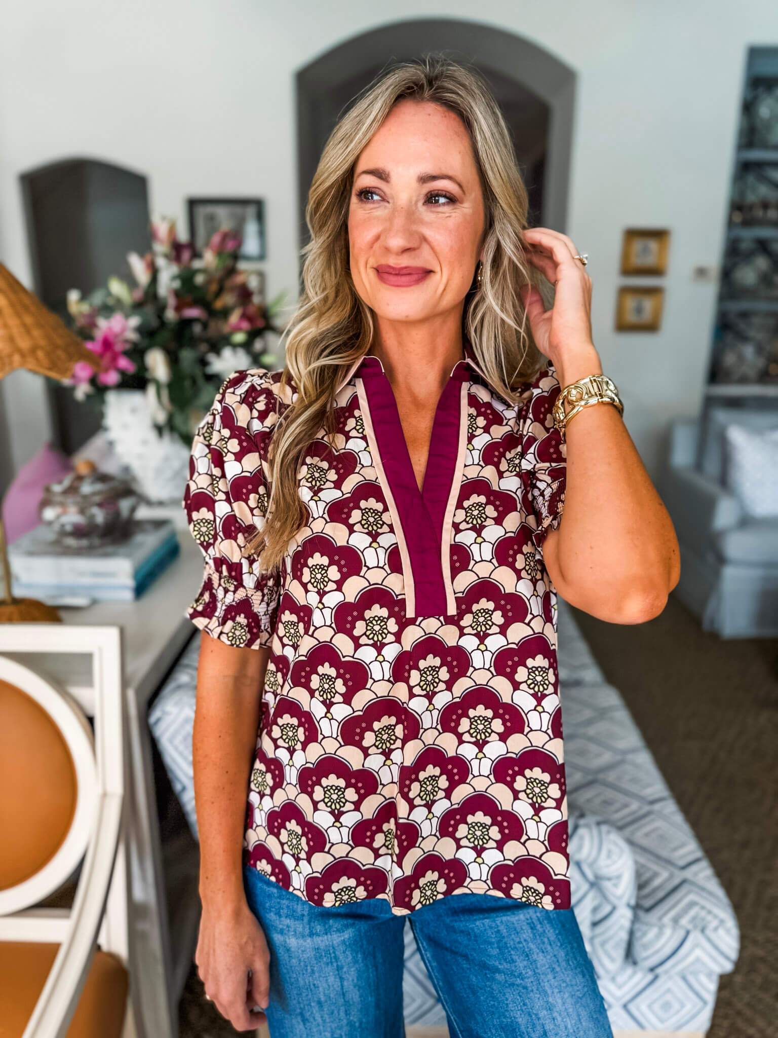 Hopeful Dreamer Floral Top-Wine