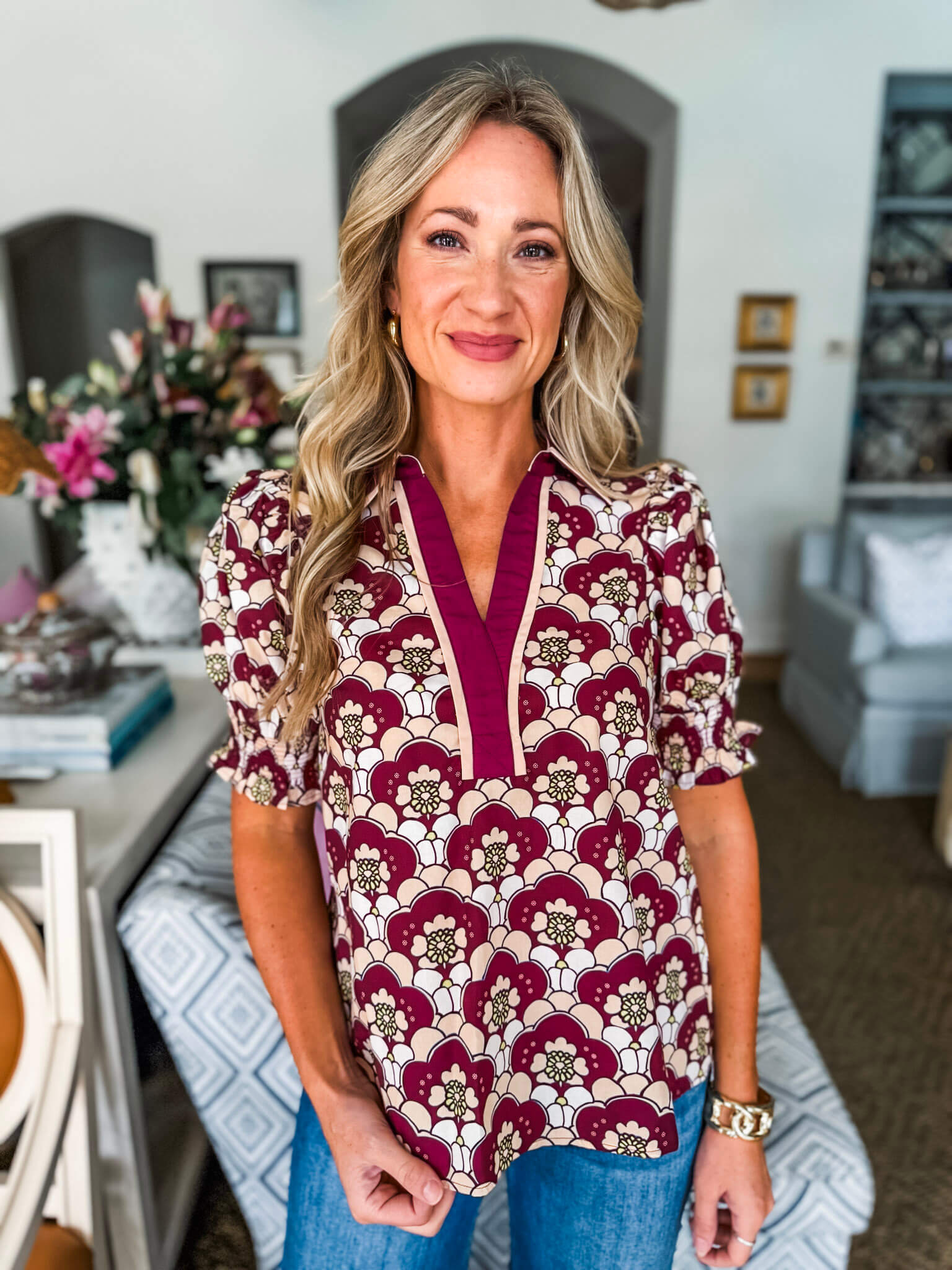 Hopeful Dreamer Floral Top-Wine