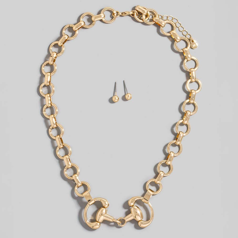 Equestrian Horse Bit Chain Link Necklace Set