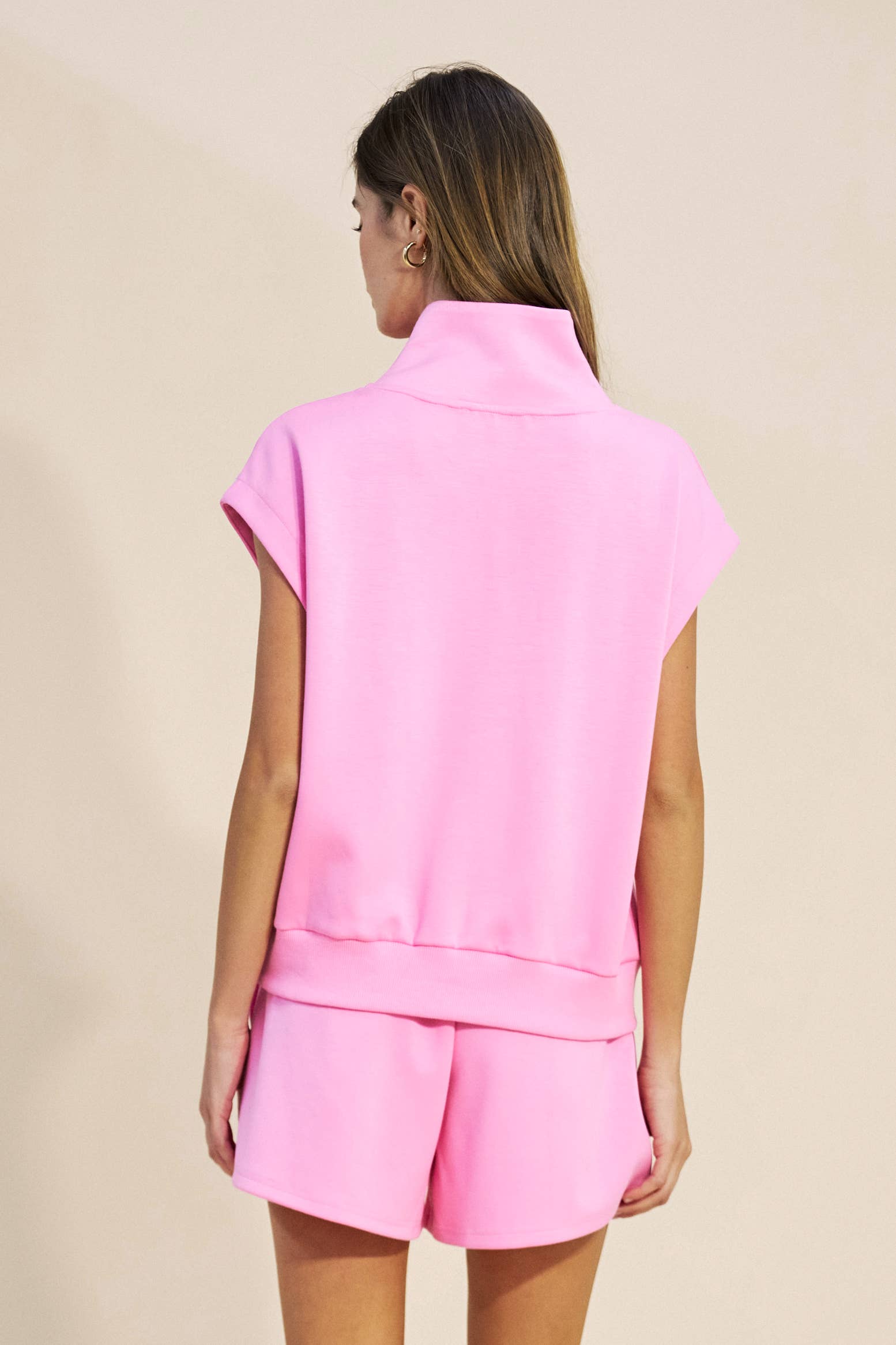 Sunny Side Zip Knit Top-Pink