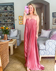 Moonglade Pleated Maxi Dress- Rose