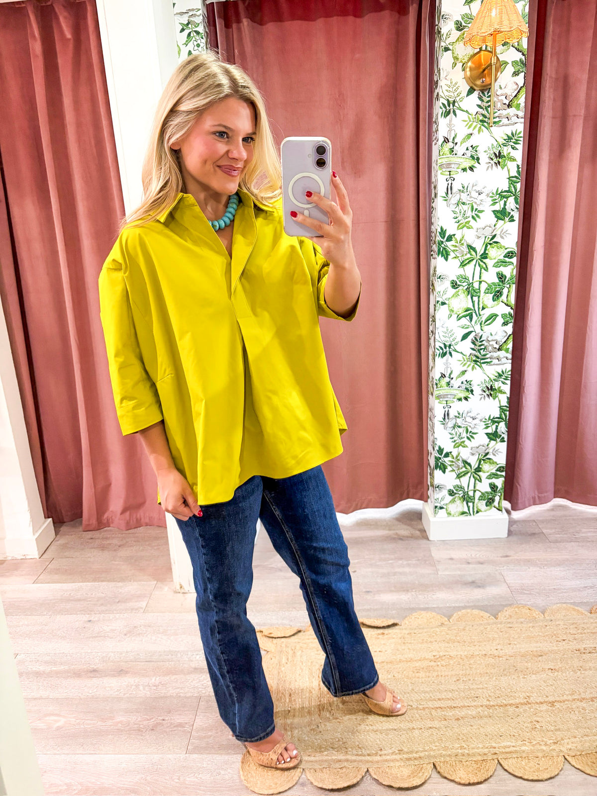 Kaia Oversized Button Down Top-Citron