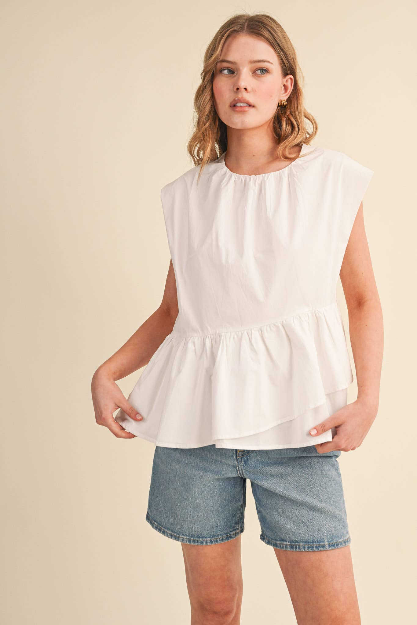 Sunday Melody Peplum Top-Off White