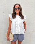 Blissful Wind Button Down Top-White